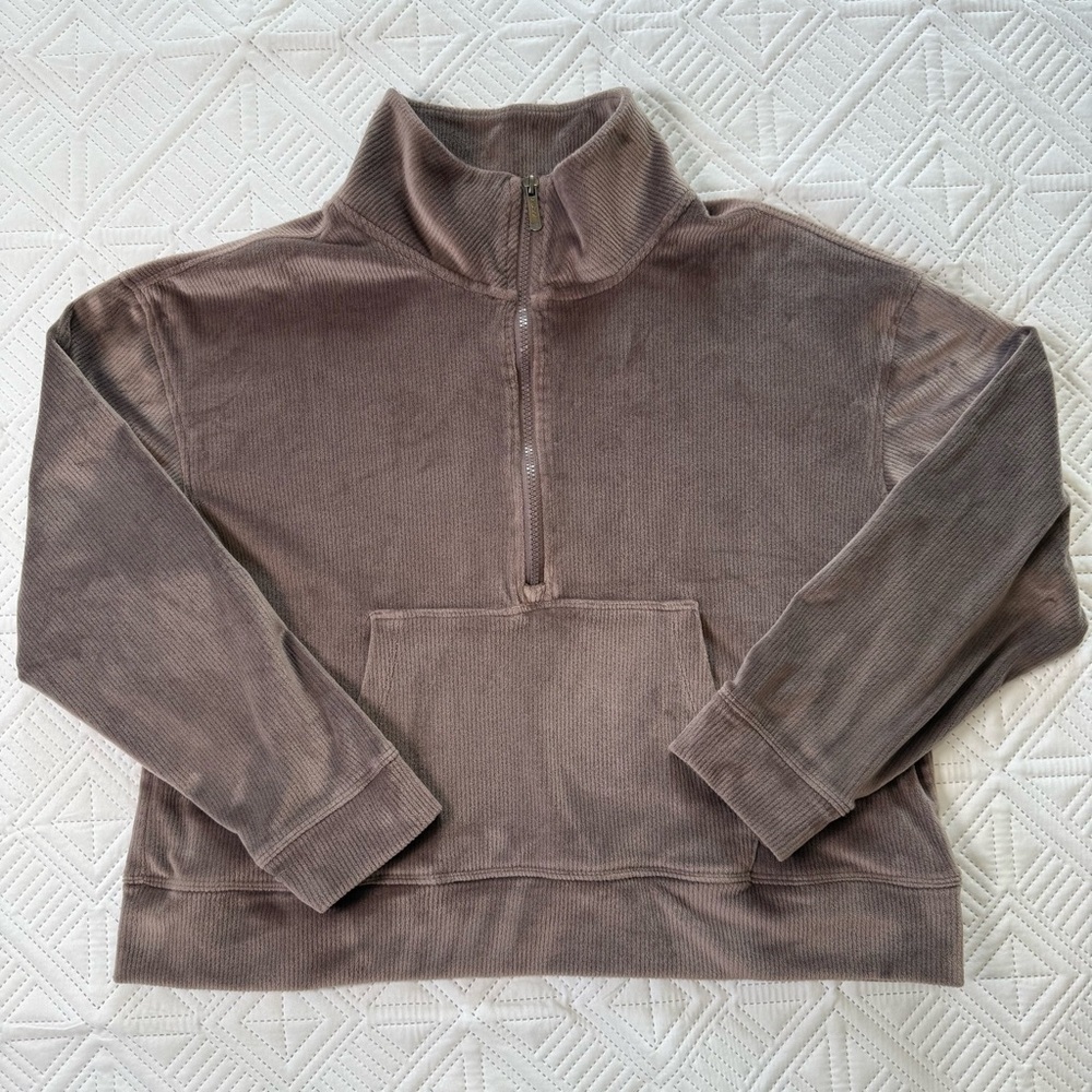 Jockey Half-Zip Ribbed Velour Pullover Sweatshirt Size M